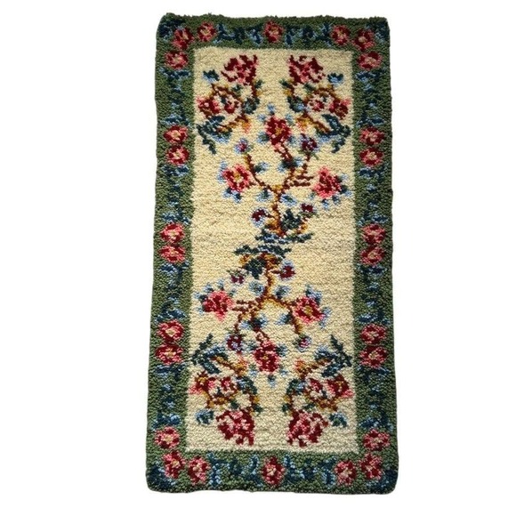 Vintage Floral Latch‎ Hook Wool Rug Wall Hanging Rectangular 22